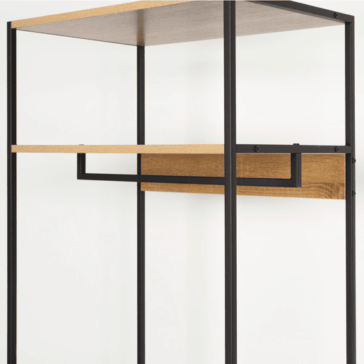 Max Home Armário aberto em madeira e aço 2 gavetas para tecido 60x40x175 cm