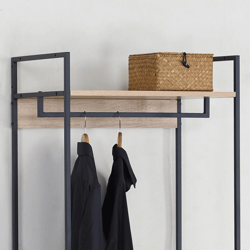 Max Home Armário aberto em madeira e aço 2 gavetas para tecido 60x40x175 cm