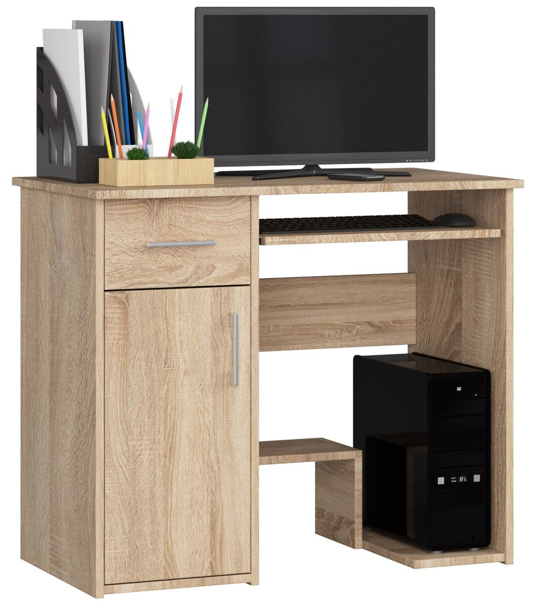 Escritorio de ordenador akord jay roble sonoma 90 cm 1 puerta 1 cajón color roble sonoma mate 3 estantes 90x50x74 cm