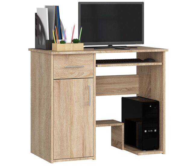 Escritorio de ordenador akord jay roble sonoma 90 cm 1 puerta 1 cajón color roble sonoma mate 3 estantes 90x50x74 cm