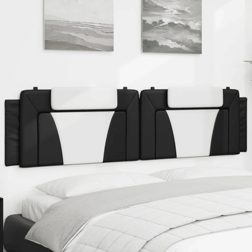 vidaXL Almofadão de cabeceira Viana 193 cm couro artificial preto e branco vidaXL Almofadão de cabeceira Viana 193 cm couro artificial preto e branco