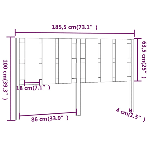 vidaXL Cabeceira de cama 185,5x4x100 cm pinho maciço castanho mel vidaXL Cabeceira de cama 185,5x4x100 cm pinho maciço castanho mel