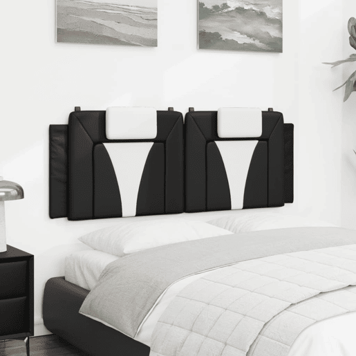 vidaXL Almofadão de cabeceira Viana 137 cm couro artificial preto e branco vidaXL Almofadão de cabeceira Viana 137 cm couro artificial preto e branco