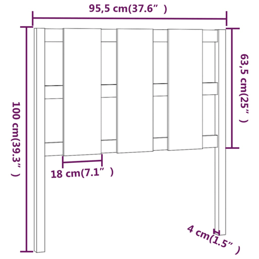vidaXL Cabeceira de cama 95,5x4x100 cm pinho maciço cinzento