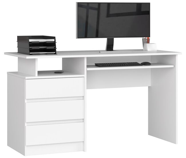 Escritorio akord clp blanco 135 cm 3 cajones frente en color blanco 2 estantes 135x60x77 cm