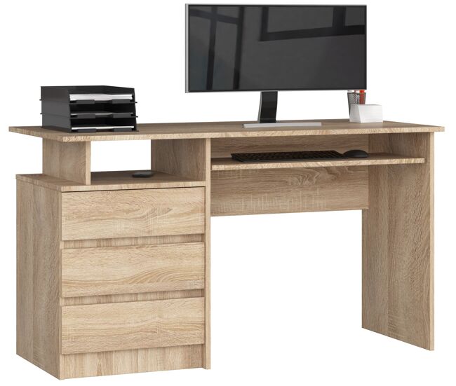 Escritorio akord clp roble sonoma 135 cm 3 cajones frente en color roble sonoma 2 estantes 135x60x77 cm