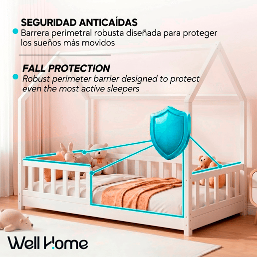 WellHome Cama infantil cabine de pinho lacada em BRANCO 90x190cm