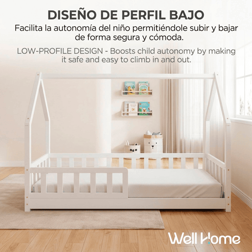 WellHome Cama infantil cabine de pinho lacada em BRANCO 90x190cm