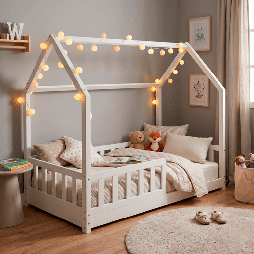 WellHome Cama infantil cabine de pinho lacada em BRANCO 90x190cm