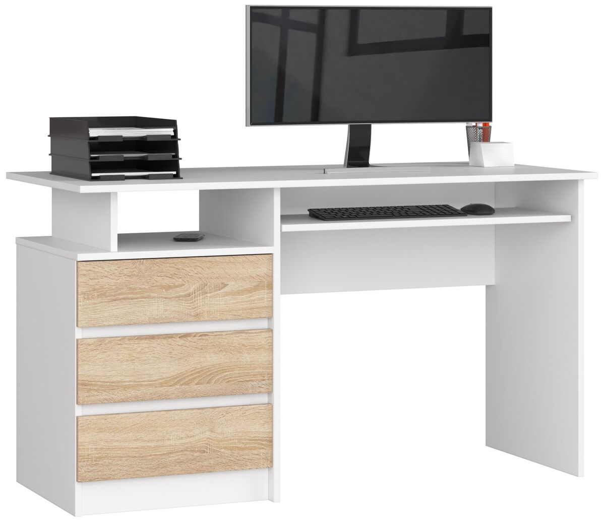 Escritorio CLP 135cm AKORD 3 cajones 2 estantes 135x60 Blanco/ Madera