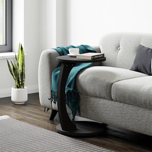 Mesa de apoio Holeby com 4 rodízios aglomerado 56 x Ø 38 cm - Preto mate en.casa