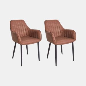 Conjunto de 2 cadeiras de jantar WELLSTON Pele sintética Castanho
