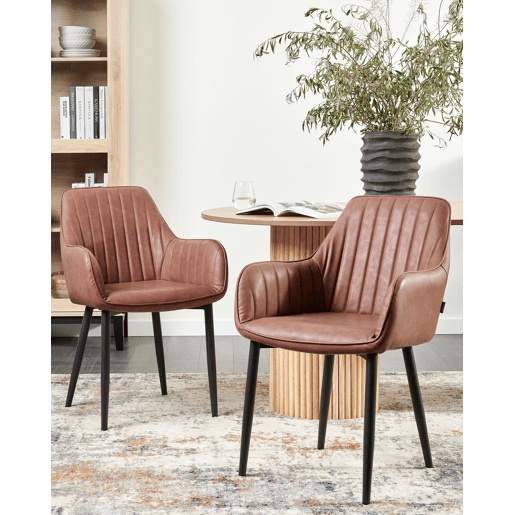 Conjunto de 2 cadeiras de jantar WELLSTON Pele sintética Castanho