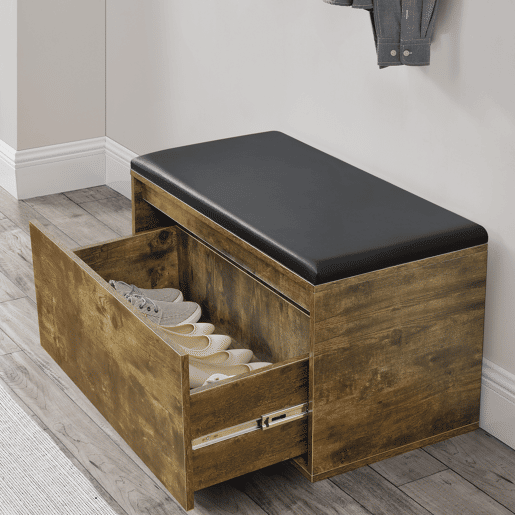 Bancada para sapateira Degerfors com gaveta 80x39x45 cm - Carvalho escuroPreto en.casa
