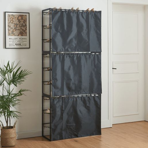 Conjunto de 3 sapateiras Sel com cortina - Preto en.casa