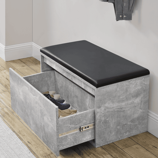 Bancada para sapateira Degerfors com gaveta 80x39x45 cm - Efeito betãopreto en.casa