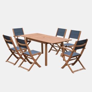Mesa de jardim extensível em madeira, 6 cadeiras, Almeria 6, Madeira, 240x100x75 cm