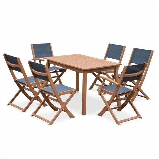 Mesa de jardim extensível em madeira, 6 cadeiras, Almeria 6, Madeira, 240x100x75 cm