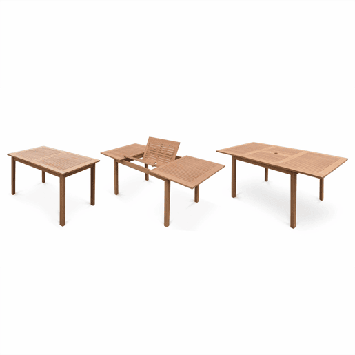 Mesa de jardim extensível em madeira, 6 cadeiras, Almeria 6, Madeira, 240x100x75 cm
