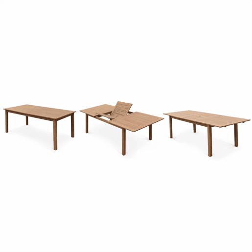 Mesa de jardim extensível em madeira, 8 cadeiras, Almeria 8, Madeira, 240x100x75 cm