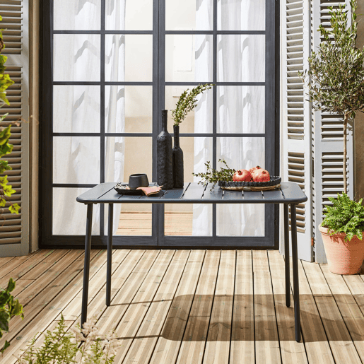 Mesa de jardim metálica de 4 lugares, Amelia 120cm, Antracite, 120x70x72.5 cm
