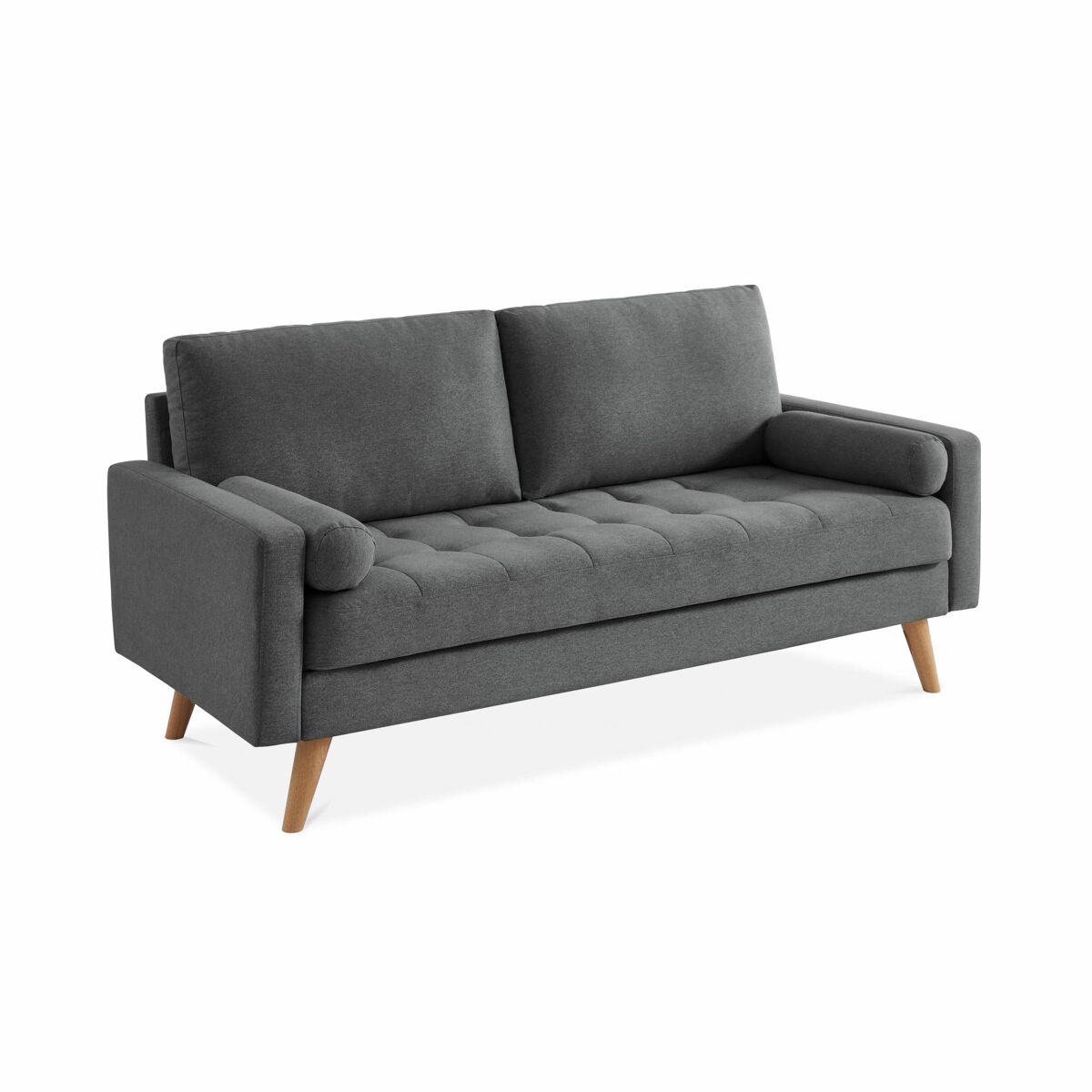 Sofá estilo escandinavo de terciopelo con patas de madera, 3