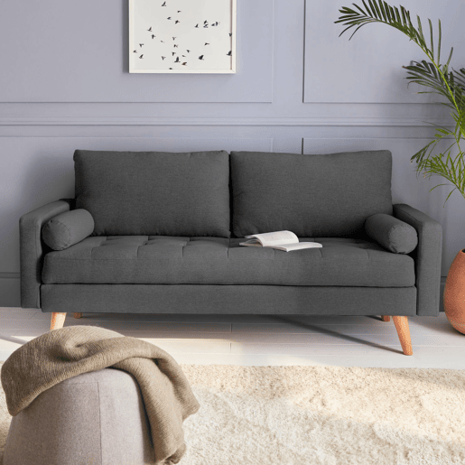 Sofá de estilo escandinavo em tecido simple, 3 lugares, Ivar, Cinza escuro, 177x85.5x69.5 cm