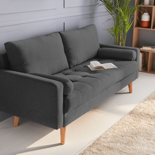 Sofá de estilo escandinavo em tecido simple, 3 lugares, Ivar, Cinza escuro, 177x85.5x69.5 cm