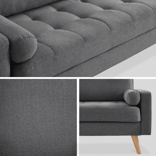 Sofá de estilo escandinavo em tecido simple, 3 lugares, Ivar, Cinza escuro, 177x85.5x69.5 cm
