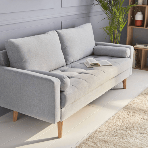 Sofá de estilo escandinavo em tecido simple, 3 lugares, Ivar, Cinza Claro, 177x85.5x69.5 cm