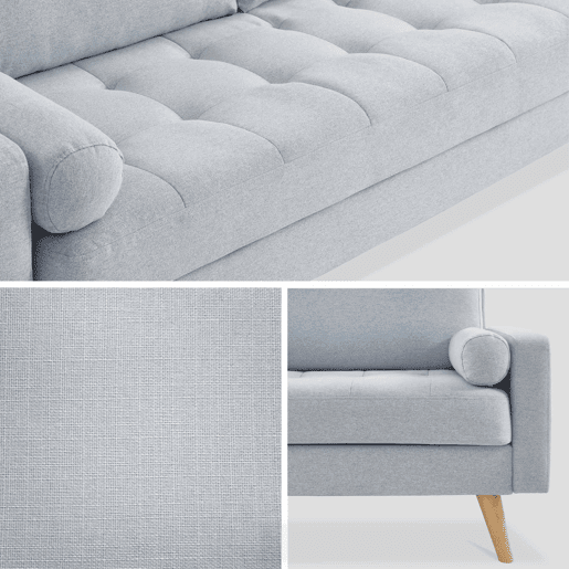 Sofá de estilo escandinavo em tecido simple, 3 lugares, Ivar, Cinza Claro, 177x85.5x69.5 cm
