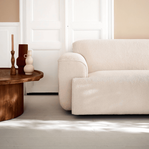 Sofá de 3 lugares em tecido boucle, Wallas boucle, Creme, 231x97x75 cm