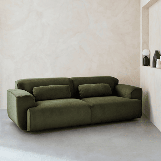 Sofá de bombazina em tecido veludo canelado fino, 3 lugares, Wallas veludo canelado, Verde, 230x98x73 cm