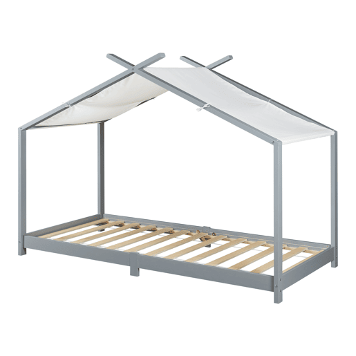 Cama de criança Brome Forma casita com teto de pinho 90 x 200 cm - Cinzento e branco en.casa
