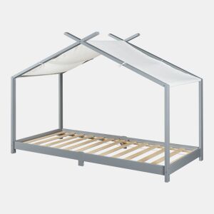 Cama de criança Brome Forma casita com teto de pinho 90 x 200 cm - Cinzento e branco en.casa