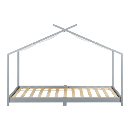 Cama de criança Brome Forma casita com colchão e teto em pinho 90x200cm - Cinzento e Branco en.casa
