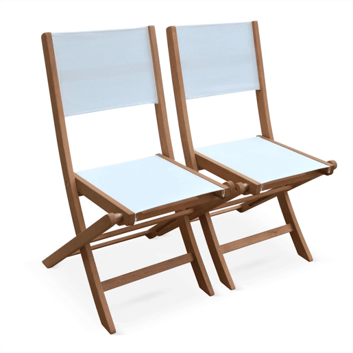 Cadeira de jardim dobrável em madeira, set de 2, Almeria, Branco, 50x58.7x89 cm