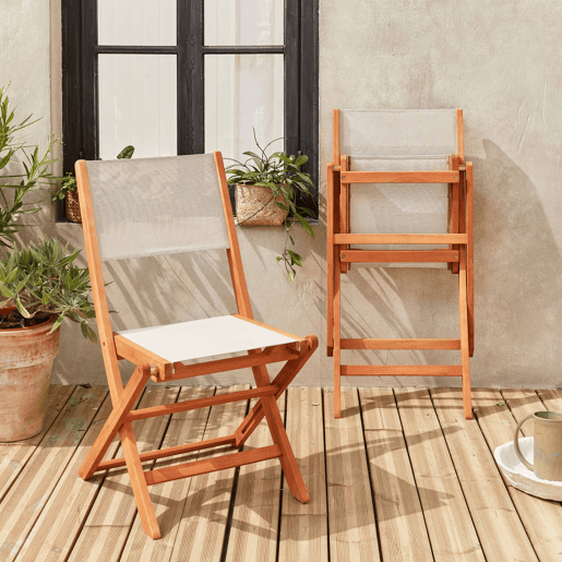 Cadeira de jardim dobrável em madeira, set de 2, Almeria, Branco, 50x58.7x89 cm