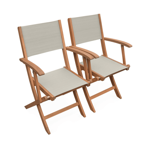 Cadeira de jardim dobrável em madeira, set de 2, Almeria, Cinza Taupe, 54x58.7x89 cm