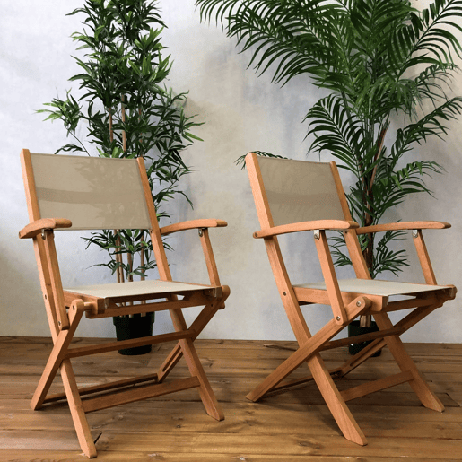 Cadeira de jardim dobrável em madeira, set de 2, Almeria, Cinza Taupe, 54x58.7x89 cm