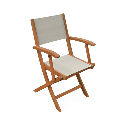 Cadeira de jardim dobrável em madeira, set de 2, Almeria, Cinza Taupe, 54x58.7x89 cm