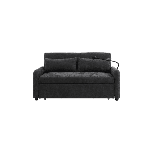 Sofá cama 2 lugares dobrável de chenille,cinzento