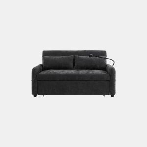 Sofá cama 2 lugares dobrável de chenille,cinzento