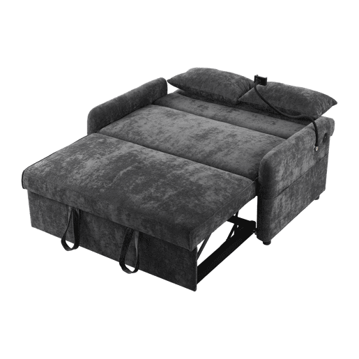 Sofá cama 2 lugares dobrável de chenille,cinzento