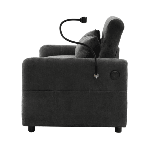 Sofá cama 2 lugares dobrável de chenille,cinzento