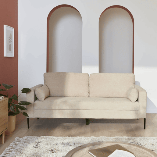 Sofá em veludo cotelê com pernas metálicas de 3 lugares, Bjorn veludo cotelê, Beige, 180x79x69 cm