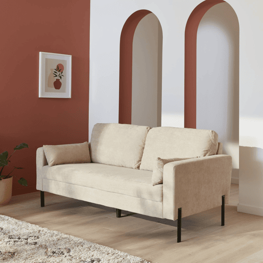 Sofá em veludo cotelê com pernas metálicas de 3 lugares, Bjorn veludo cotelê, Beige, 180x79x69 cm
