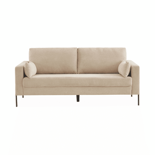 Sofá em veludo cotelê com pernas metálicas de 3 lugares, Bjorn veludo cotelê, Beige, 180x79x69 cm