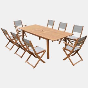 Mesa de jardim extensível em madeira, 8 cadeiras, Almeria 8, Madeira, 240x100x75 cm