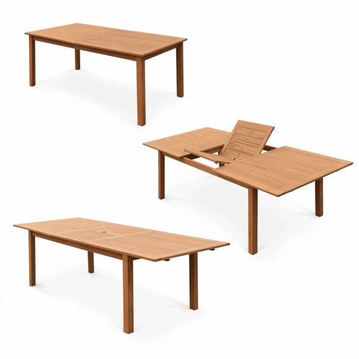Mesa de jardim extensível em madeira, 8 cadeiras, Almeria 8, Madeira, 240x100x75 cm